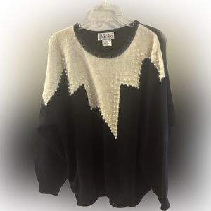 EVE & CO BLACK/CREAM ANGORA BLEND SWEATER SIZE 22W BEADED & SOFT